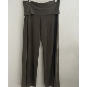 FITIGUES Y2K Brown Fold Over Lounge Pants Wide Legs Full Length Minimalist 90s